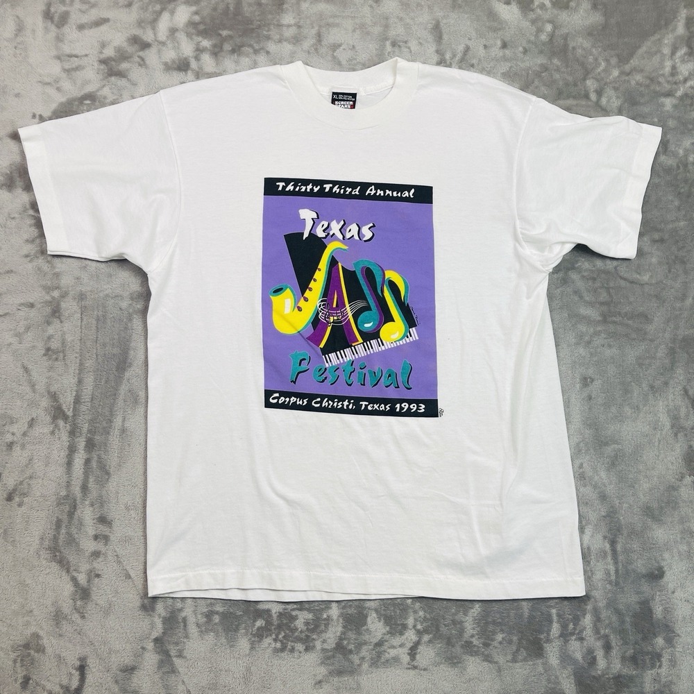 Vintage Texas Jazz Festival 1993 Shirt Size X Large White Bayfest